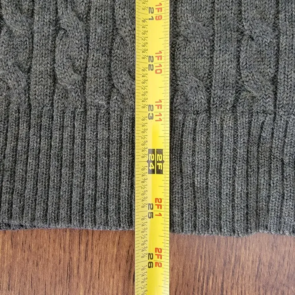 Lands End 100% Wool Cable Knit Sweater Mens XL Green Office Preppy Fisherman Zip
